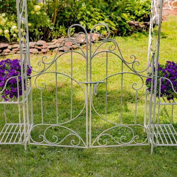 Garden Gate Arch with Side Plant Stands Iron Metal | Vineyard Yard Entrance