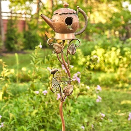 Antique Copper Teapot Kettle Watering Can Birdhouse Garden Stakes | 5 Designs!