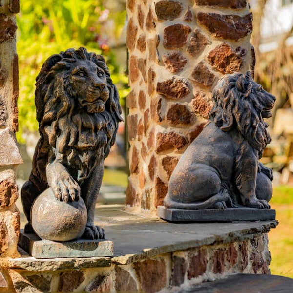 Set of 2 Lion Sentry Door Guard Statues