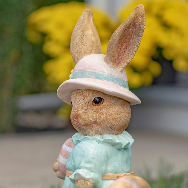 Rabbit Garden Statue with Easter Basket & Sun Hat "Anna Mae" 24" Tall