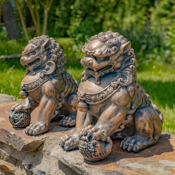 Magnesium Fu Dog Sentry Statues "Xiao & Yan" Set of 2 Small 16" Tall