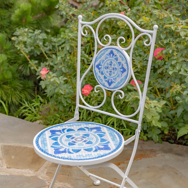 "Cape May" Three Piece Mosaic Bistro Set, Bench, Plant Stand