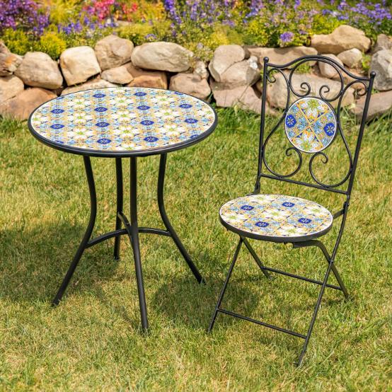 "Bar Harbor" Three Piece Mosaic Bistro Set - Blue, Green & Peach