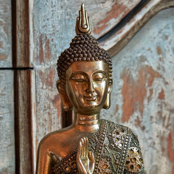 16" Tall Frosted Gold Polyresin Preaching Buddha