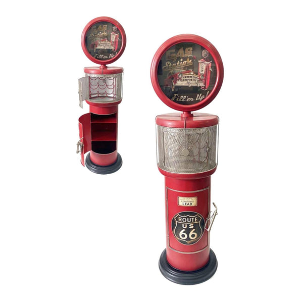 Old Style Gas-Pump-Shaped Wine Rack in Red "Route 66" 70.5" Tall