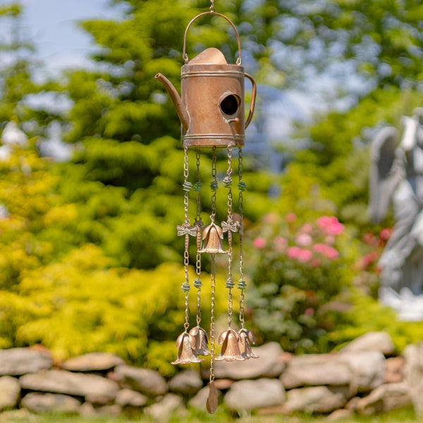 Set of 6 Assorted Style Hanging Iron Teapot Birdhouse Wind Chimes "Darjeeling"