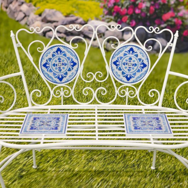 "Cape May" Three Piece Mosaic Bistro Set, Bench, Plant Stand