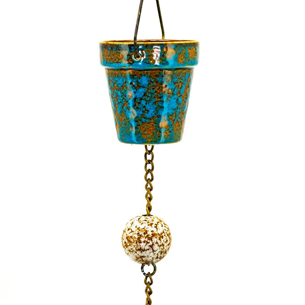 Hand Painted Multicolor Porcelain Bucket Rain Chain 76.75" Long