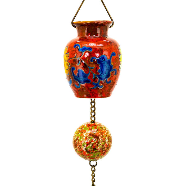 Hand Painted Multicolor Porcelain Vase Rain Chain "Auburn" 77.5" Long