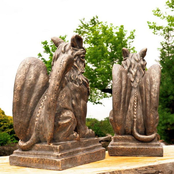 Set of 2 Magnesium Griffin Statues "Peter & Lois" 28" Tall