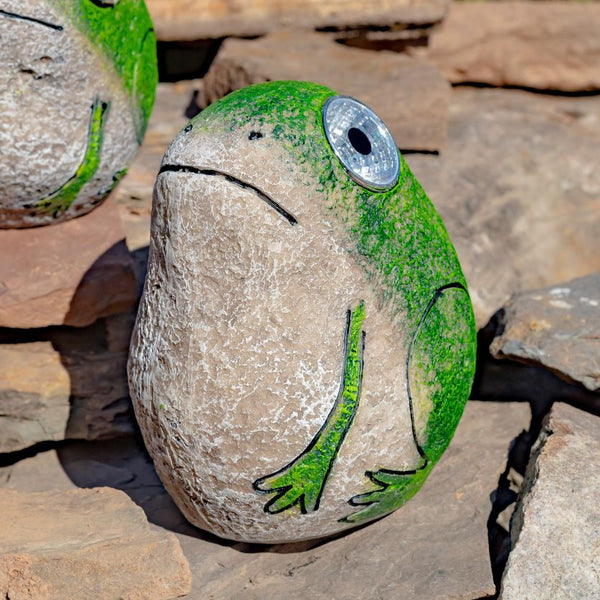 Set of 3 Solar Light Rock Frogs with Light Up Eyes