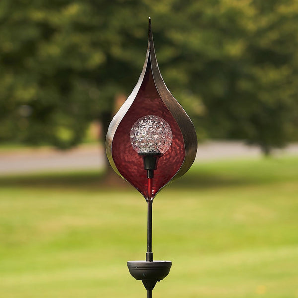 48" Tall Iron Raindrop Solar Garden Stake with LED Orb in 6 Assorted Colors