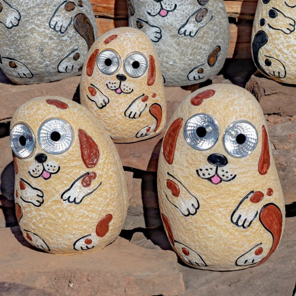 Set of 3 Solar "Rock" Dogs with Light Up Eyes