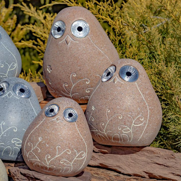 Set of 3 Solar Rock Birds with Floral Etching & Light Up Eyes