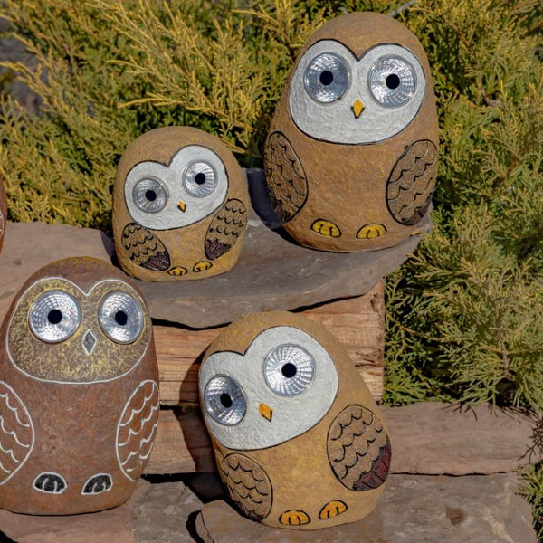 Set of 3 Solar Rock Owls with Light Up Eyes
