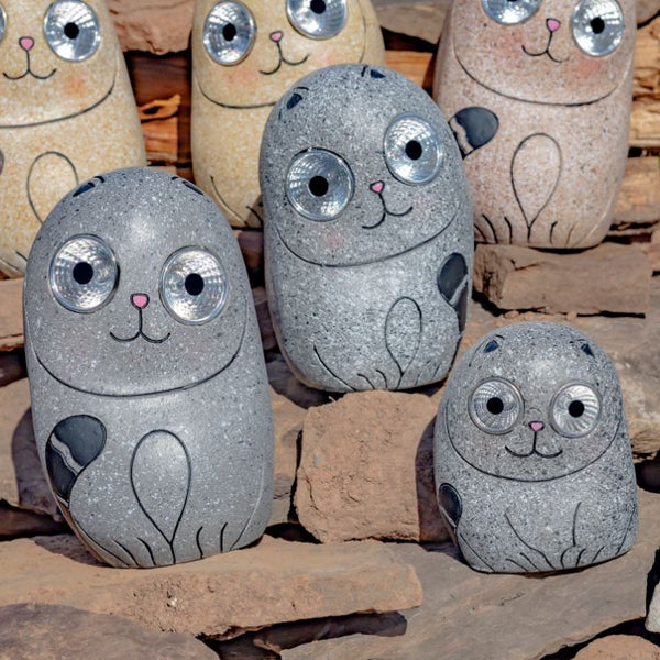 Set of Solar Rock Cats with Light Up Eyes