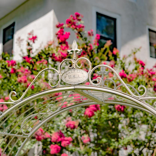 Garden Gate Arch with Side Plant Stands Iron Metal | Vineyard Yard Entrance