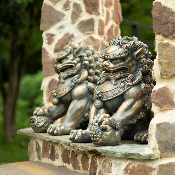 Set of 2 Chinese Lions "Fu Dog" Guardian Statues 24.5" Tall