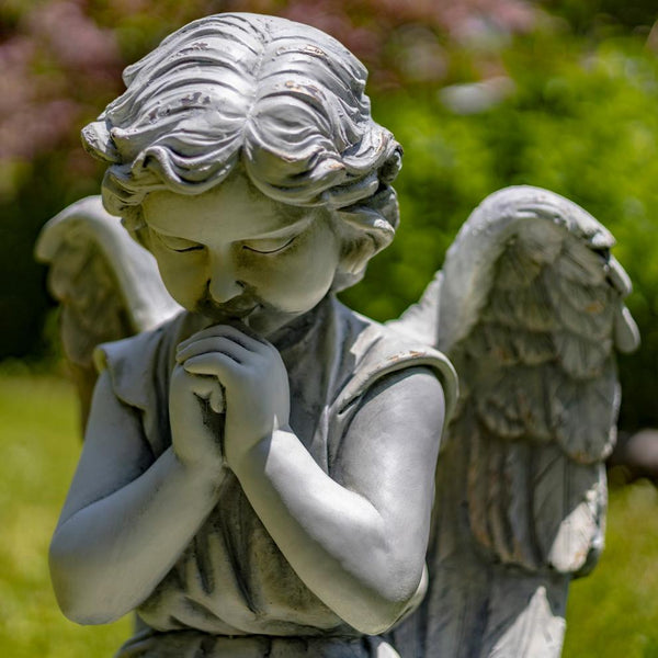 Angel Statue Sitting and Praying in Antique White "Evie" 28" Tall Magnesium
