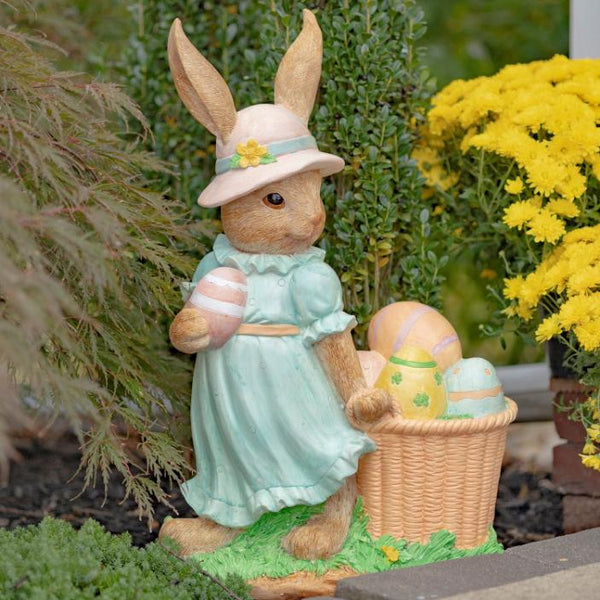 Rabbit Garden Statue with Easter Basket & Sun Hat "Anna Mae" 24" Tall