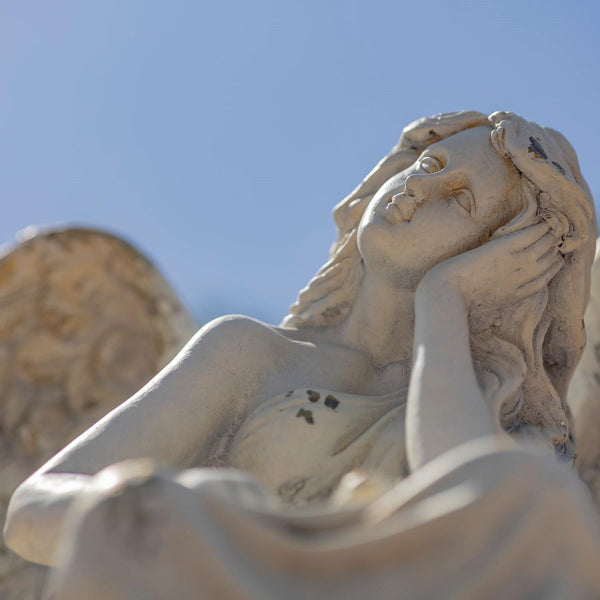 Angel Statue Sitting on Pillar "Nicole Alyse" 30.7" Tall Magnesium