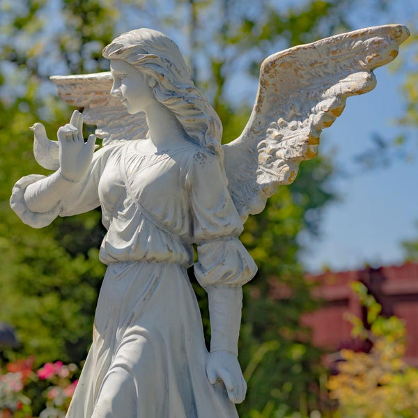 Angel Statue with Billowing Dress & Bird "Maria" 46" Tall Magnesium