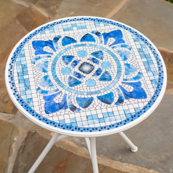 "Cape May" Three Piece Mosaic Bistro Set, Bench, Plant Stand