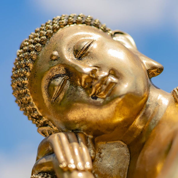Frosted Gold Polyresin Thinking Buddha Idol Small Statue 13.8" Tall