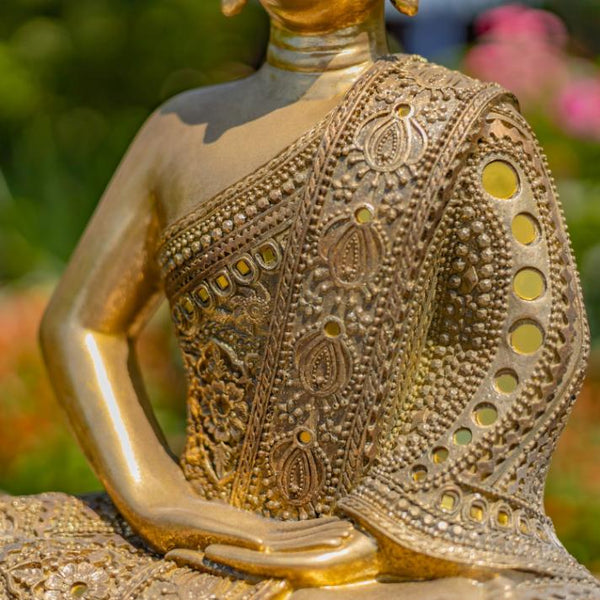 19.1" Tall Frosted Gold Polyresin Buddha in Dhyana Mudra