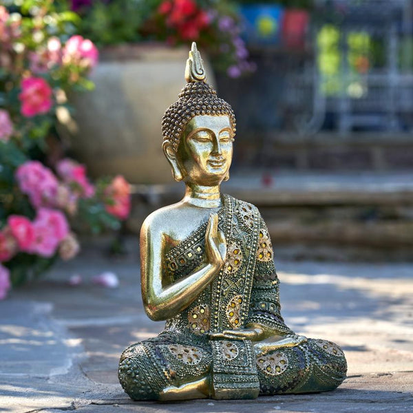 16" Tall Frosted Gold Polyresin Preaching Buddha