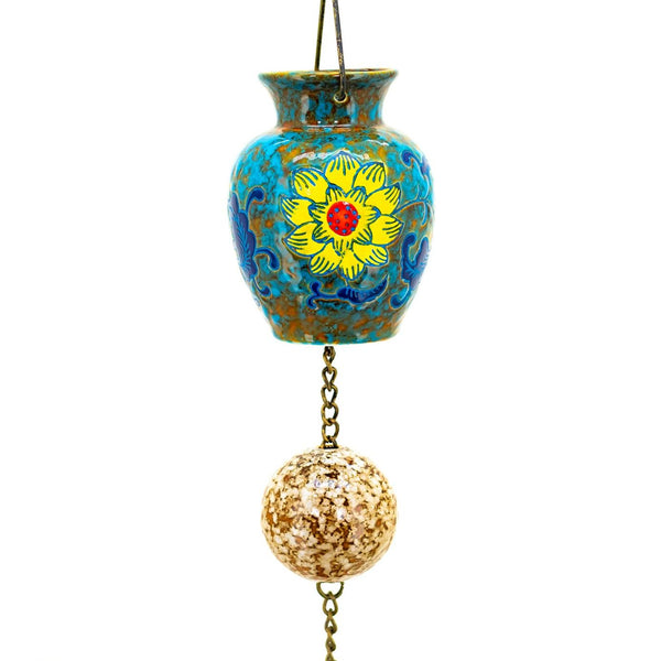 Hand Painted Multicolor Porcelain Vase Rain Chain "Auburn" 77.5" Long
