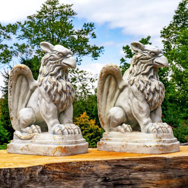 Set of 2 Magnesium Griffin Statues "Peter & Lois" 28" Tall