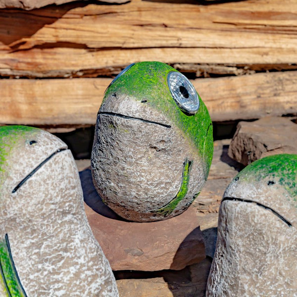 Set of 3 Solar Light Rock Frogs with Light Up Eyes