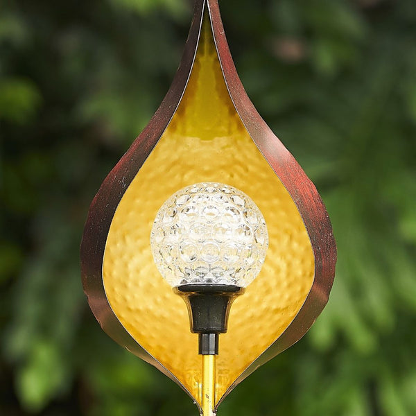48" Tall Iron Raindrop Solar Garden Stake with LED Orb in 6 Assorted Colors