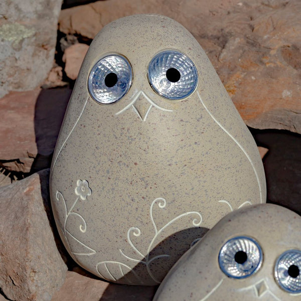 Set of 3 Solar Rock Birds with Floral Etching & Light Up Eyes