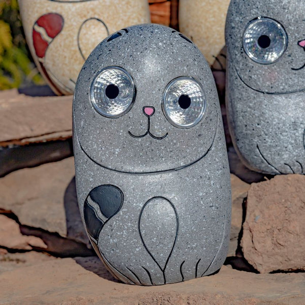 Set of Solar Rock Cats with Light Up Eyes