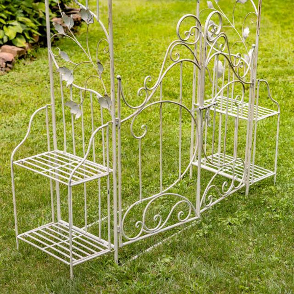 Garden Gate Arch with Side Plant Stands Iron Metal | Vineyard Yard Entrance