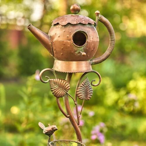 Antique Copper Teapot Kettle Watering Can Birdhouse Garden Stakes | 5 Designs!