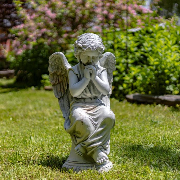 Angel Statue Sitting and Praying in Antique White "Evie" 28" Tall Magnesium
