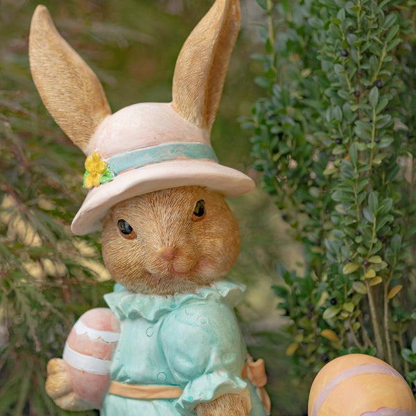 Rabbit Garden Statue with Easter Basket & Sun Hat "Anna Mae" 24" Tall