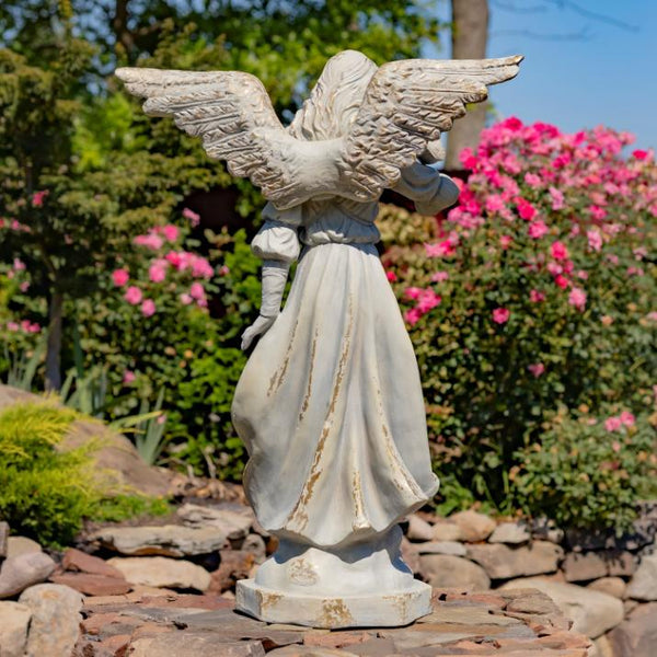 Angel Statue with Billowing Dress & Bird "Maria" 46" Tall Magnesium
