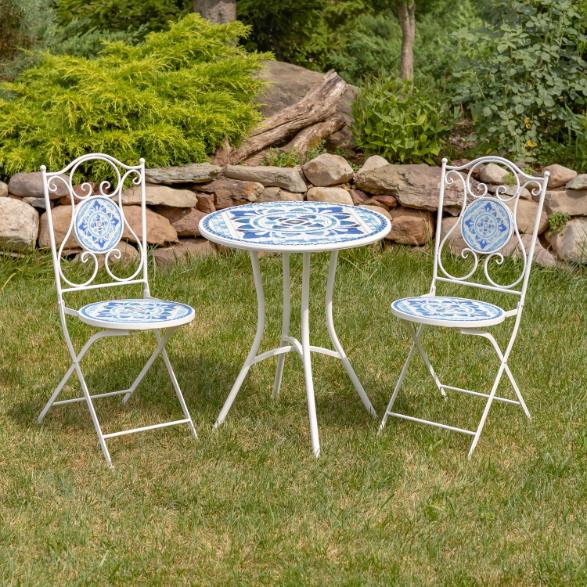 "Cape May" Three Piece Mosaic Bistro Set, Bench, Plant Stand