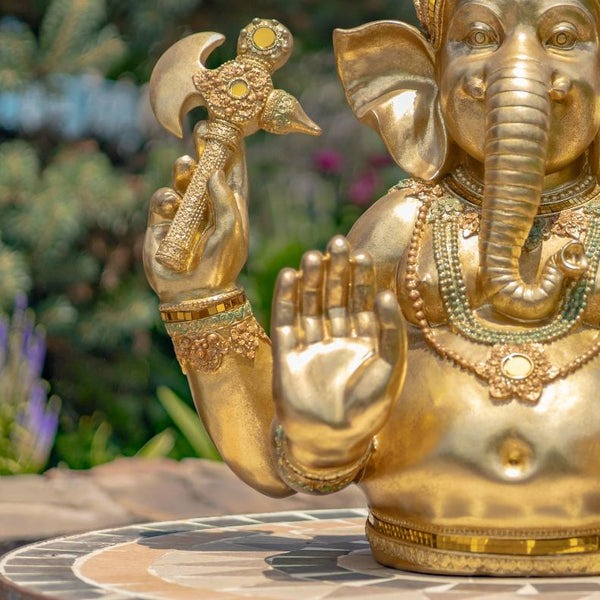 Ornate Metallic Gold Polyresin Ganesh Statue 25.2" Tall