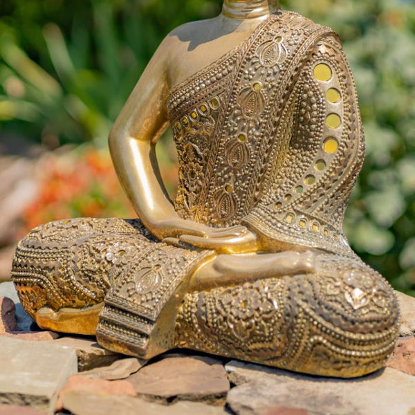 19.1" Tall Frosted Gold Polyresin Buddha in Dhyana Mudra