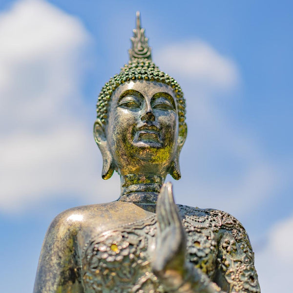 Frosted Silver Standing Polyresin Buddha Statue 37.8" Tall