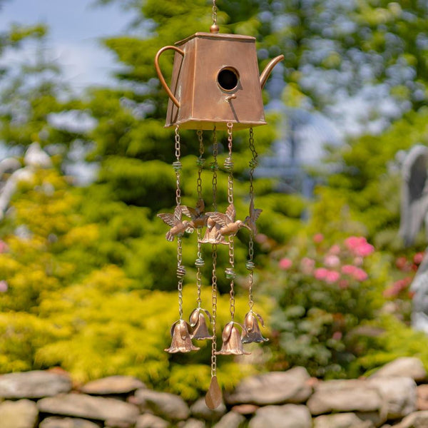 Set of 6 Assorted Style Hanging Iron Teapot Birdhouse Wind Chimes "Darjeeling"