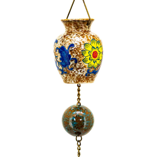 Hand Painted Multicolor Porcelain Vase Rain Chain "Auburn" 77.5" Long