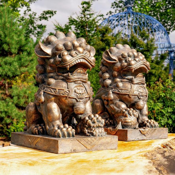 Set of 2 Magnesium Foo Dog Statues "Gan & An" 34" Tall