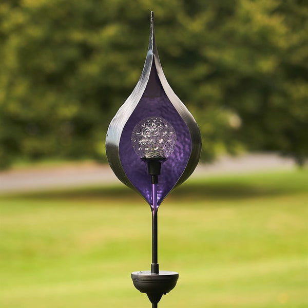 48" Tall Iron Raindrop Solar Garden Stake with LED Orb in 6 Assorted Colors
