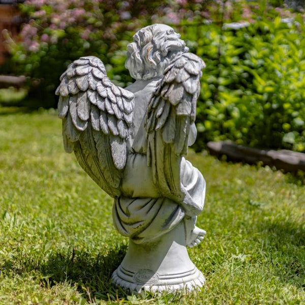 Angel Statue Sitting and Praying in Antique White "Evie" 28" Tall Magnesium
